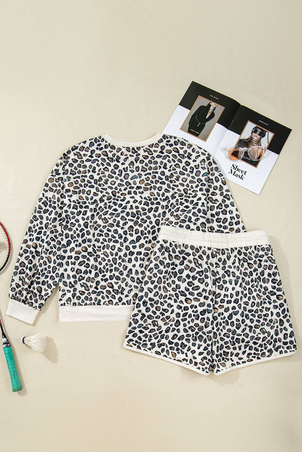 Khaki Plus Size Leopard Pullover and Shorts Set for wholesale on Faire5