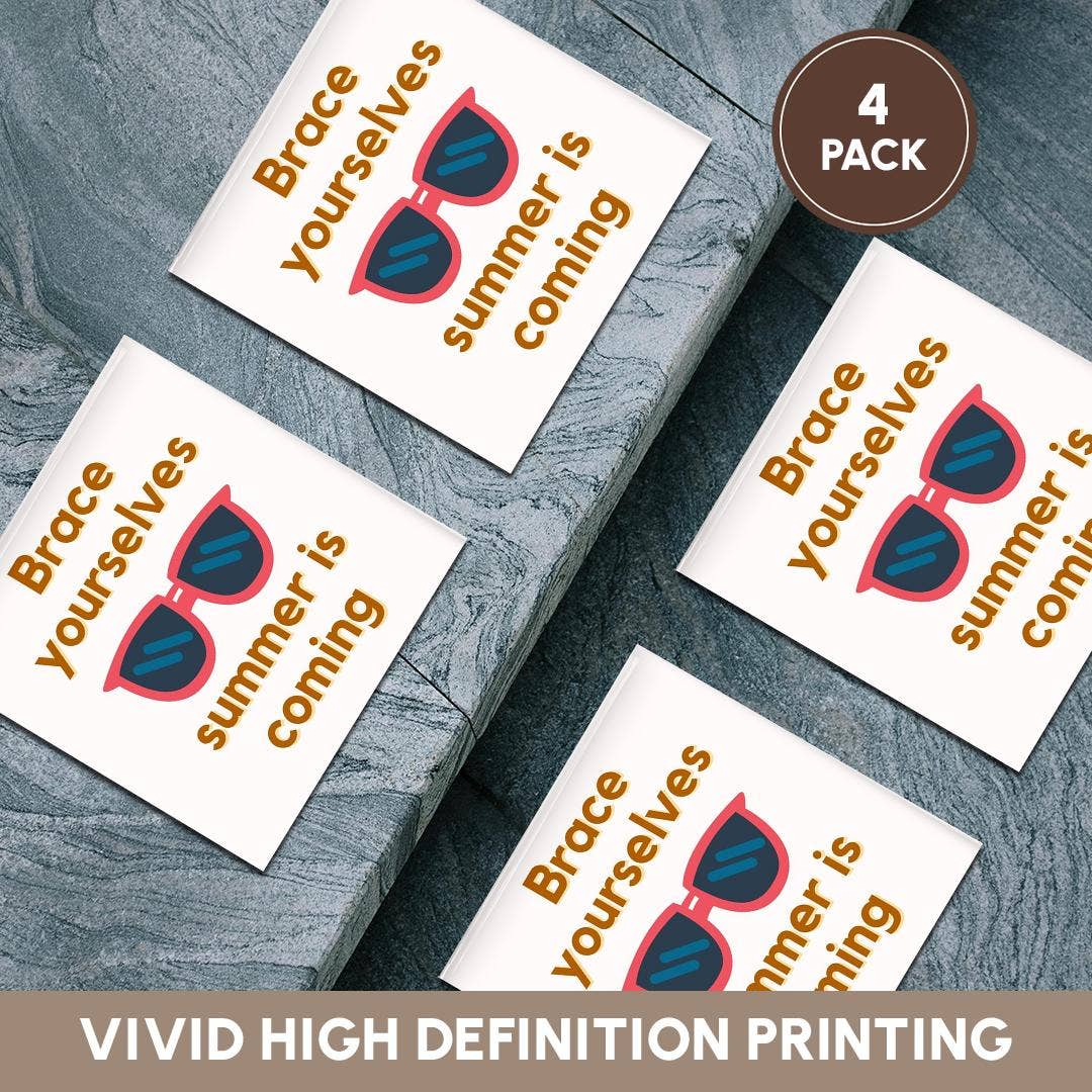 3dRose - Wholesale Coasters - 3dRose, Image of a Sunglasses with Text of Brace yourselves summer is coming, Coaster5