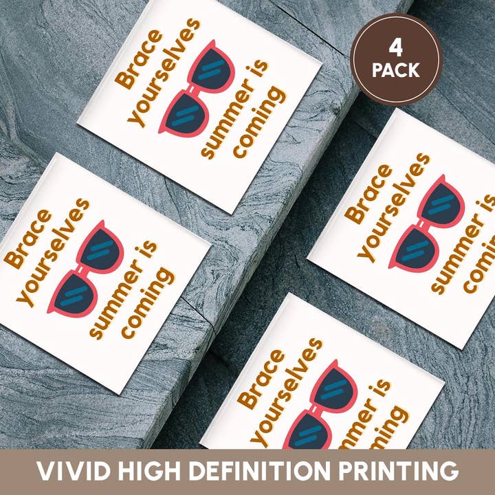 3dRose - Wholesale Coasters - 3dRose, Image of a Sunglasses with Text of Brace yourselves summer is coming, Coaster5