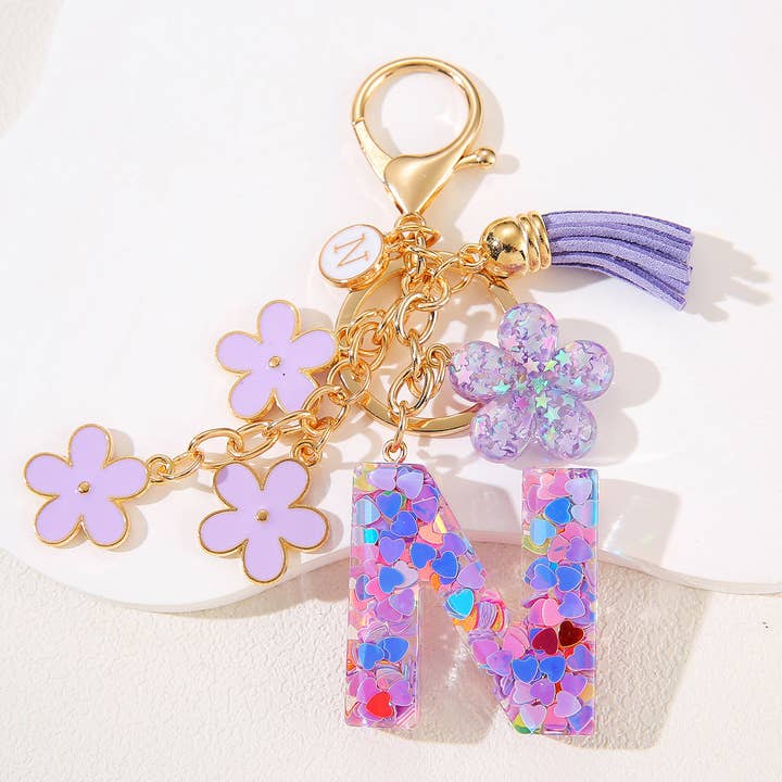 Mio Queena - Wholesale Keychain – Women's - Purple Resin Initial Charm Keychain Bag Ornaments25