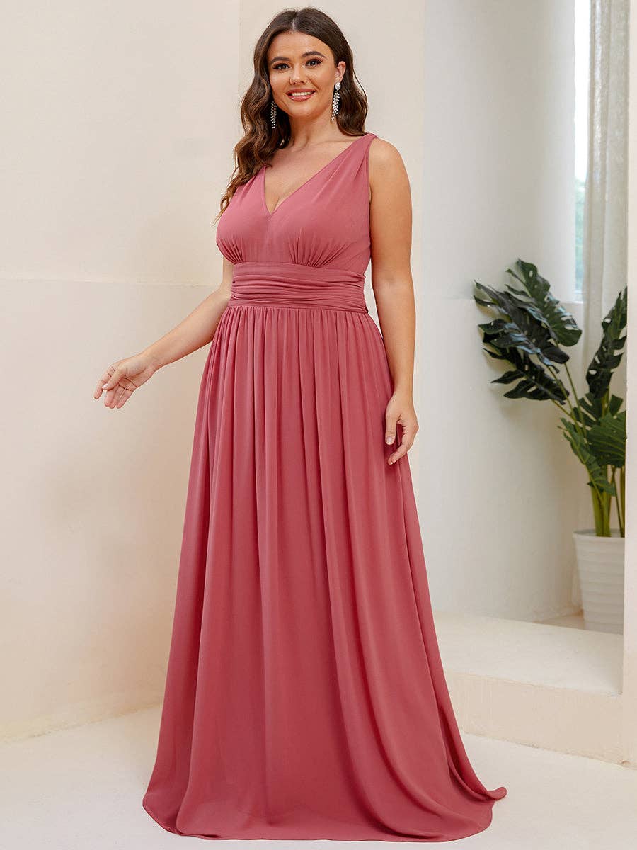 Ever-Pretty - Wholesale Formele jurk - Dames - Maxi avondjurk in plusmaat met dubbele V-hals63