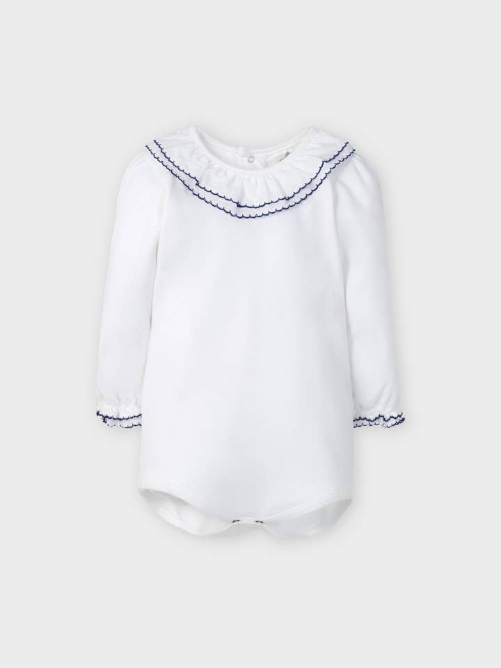 Double frill collar bodysuit for wholesale by Minhon