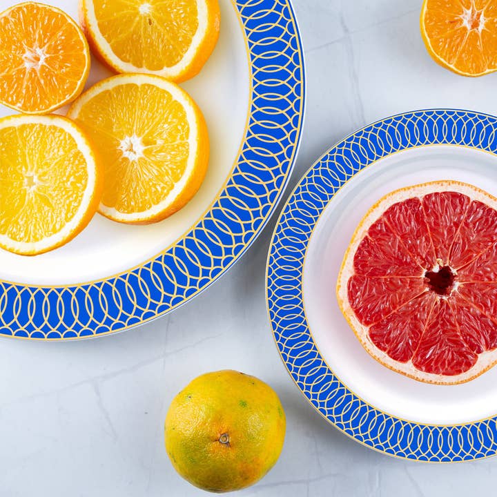 Smarty had a Party - Wholesale Salad Plate - 7.5" White w/ Gold Spiral on Blue Plastic Salad - 120 pcs7