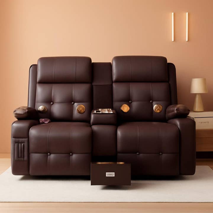 Brown Reclining Massage Loveseat With USB Ports And Wall Hugger for wholesale on Faire