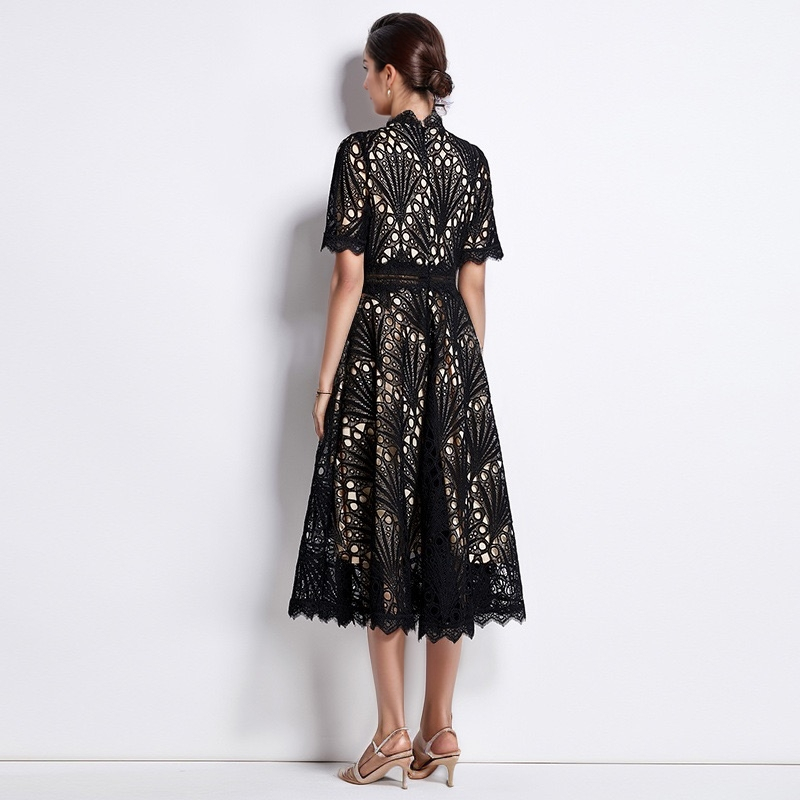 Productseeker – wholesale Klänning - Dam – DR570Y sommarklänning med rund hals och spetsdetaljer, vid kjol2