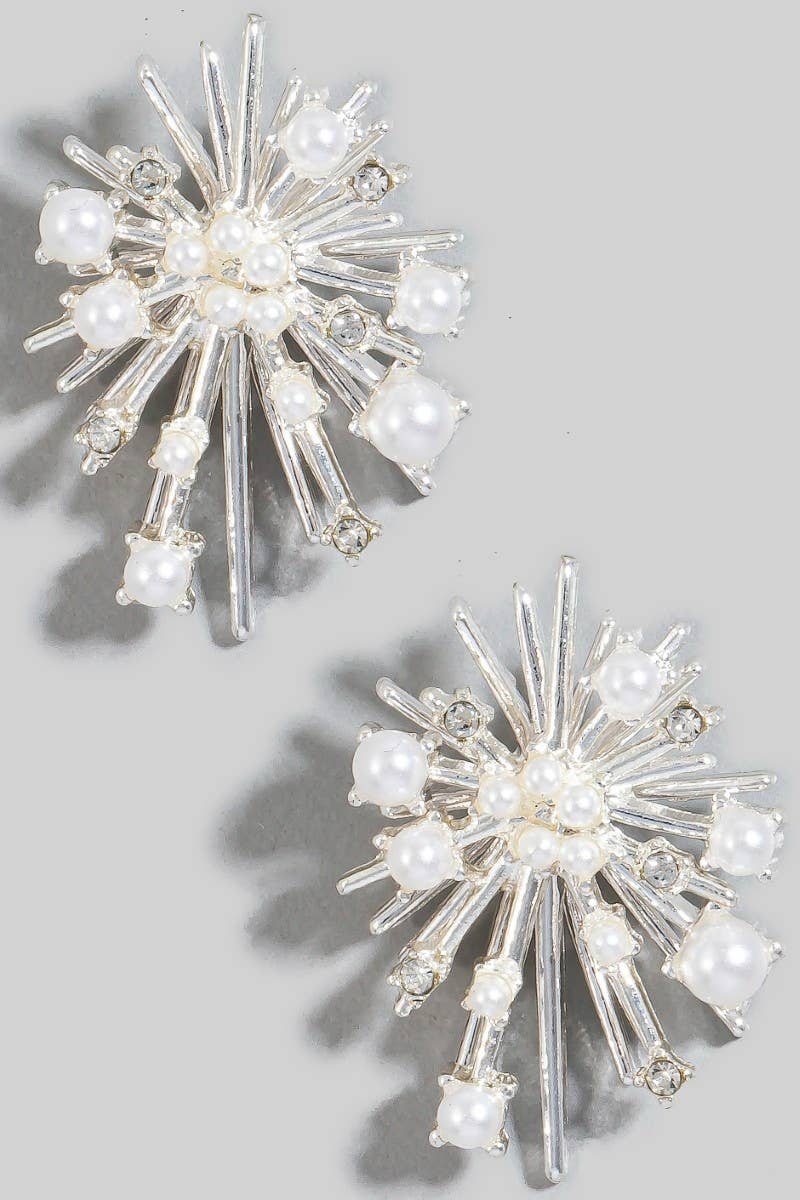 The Looks by Fame Accessories - Wholesale Stud/Post Earrings - Pearl And Rhinestone Studded Cluster Burst Stud Earrings2