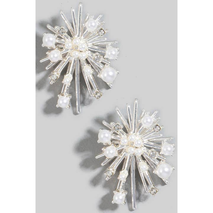 The Looks by Fame Accessories - Wholesale Stud/Post Earrings - Pearl And Rhinestone Studded Cluster Burst Stud Earrings2