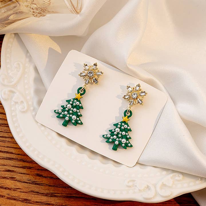 ACCITY - Wholesale Dangle Earrings - GENTLE CHRISTMAS SNOWMAN CHRISTMAS TREE EARRINGS_CWAJE18360