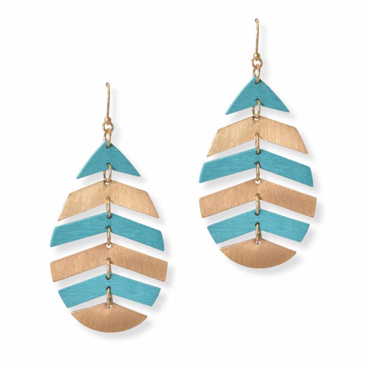 SOPHIA WHOLESALE - Wholesale Dangle Earrings - Wood N Metal Accent Leaf Dangle Earring2