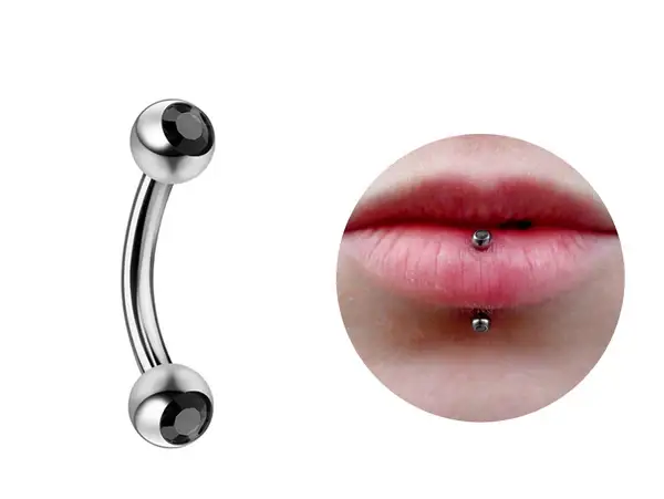 Bodytrend - Wholesale Lip Ring - TITANIUM-Lip Stud Vertical Labret Piercing with CZ Gem Ball1