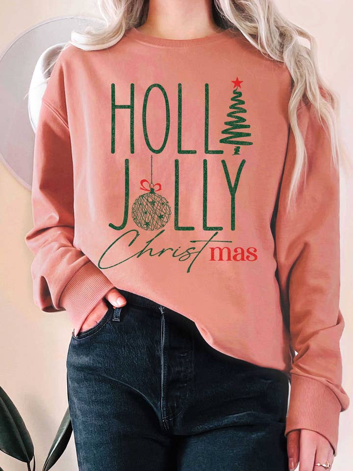 HOLLY JOLLY CHRISTMAS GRAPHIC TERRY SWEATSHIRTS for wholesale by Rustee Clothing