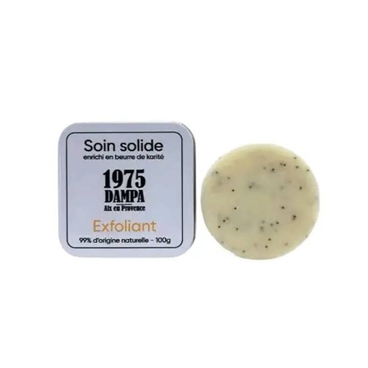 Exfoliating soap with grape seeds in its metal box for wholesale by Dampa 1975