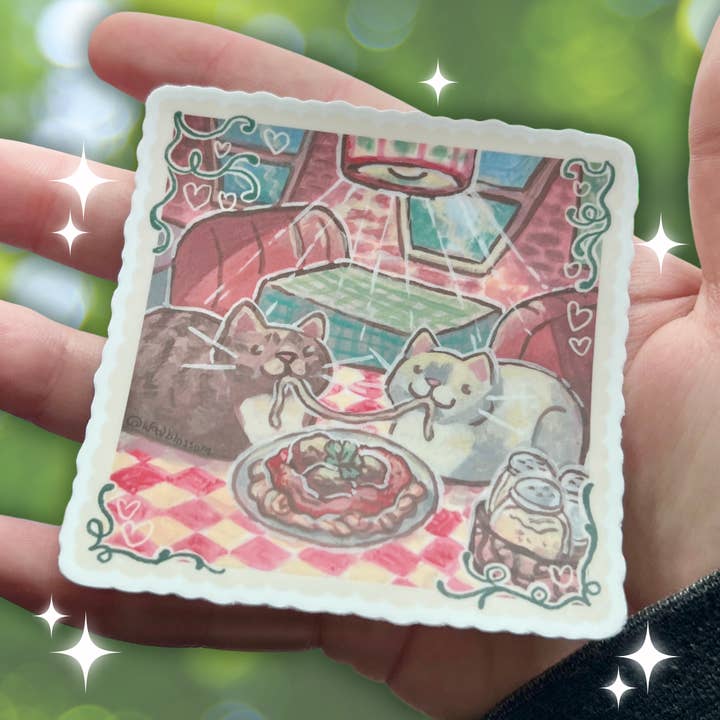 Spaghetti Dinner Kitties ~ Sticker for wholesale by Woolblossom