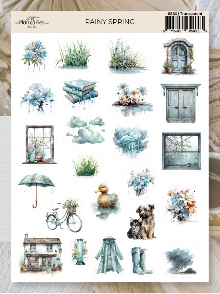Primavera lluviosa | Pegatinas para venta al por mayor de Plan & Plot Studio