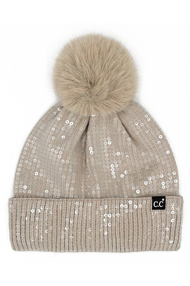 Hana - Wholesale Beanie - Women's - C.C All Over Clear Sequin Pom Beanie6