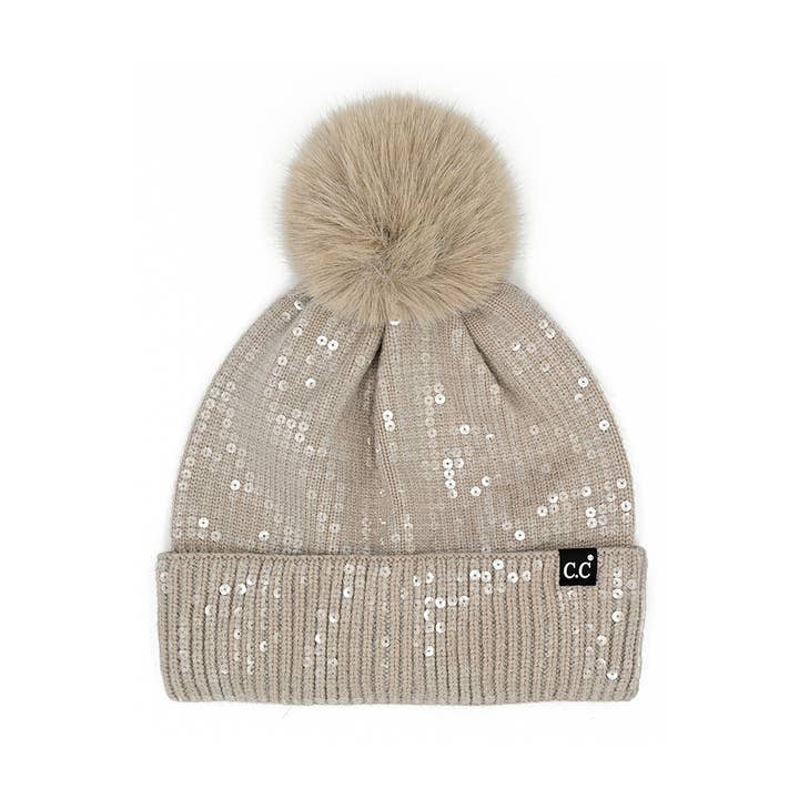 Hana - Wholesale Beanie - Women's - C.C All Over Clear Sequin Pom Beanie1