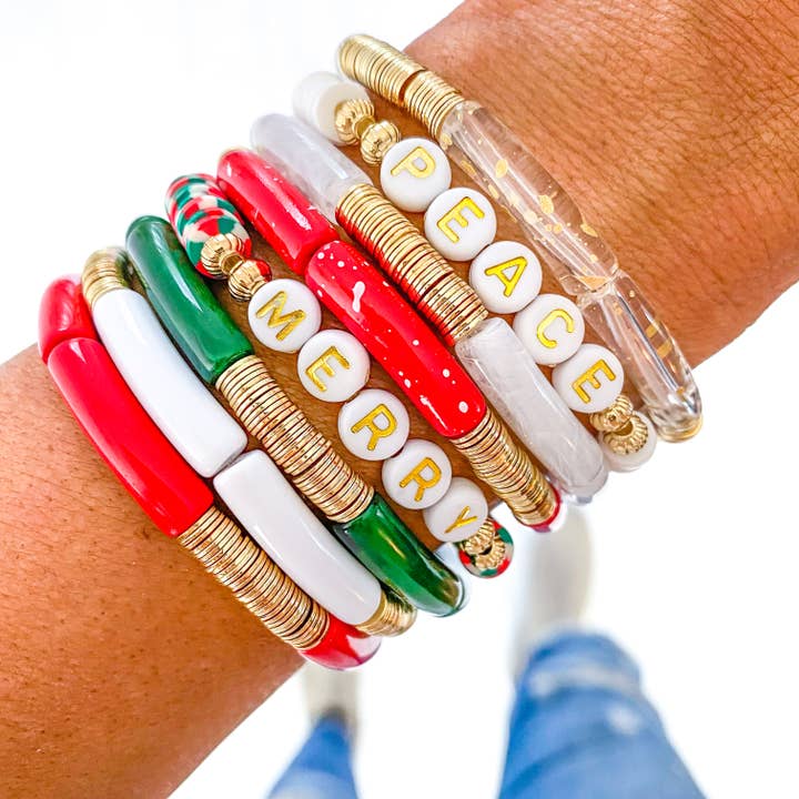 Pulsera pequeña de bambú de tubo acrílico rojo, verde y navideño para venta al por mayor de Savvy Bling