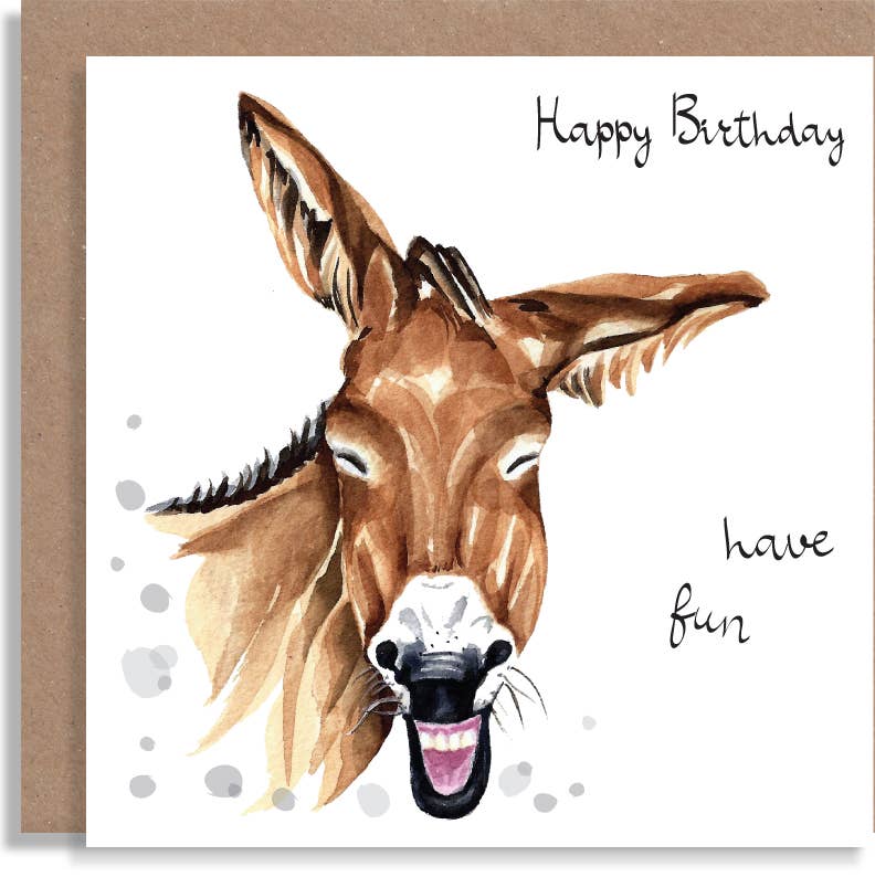 SABIVO Design – wholesale Birthday card – A24 Birthday Donkey Funny Quirky Watercolour Printed Card0