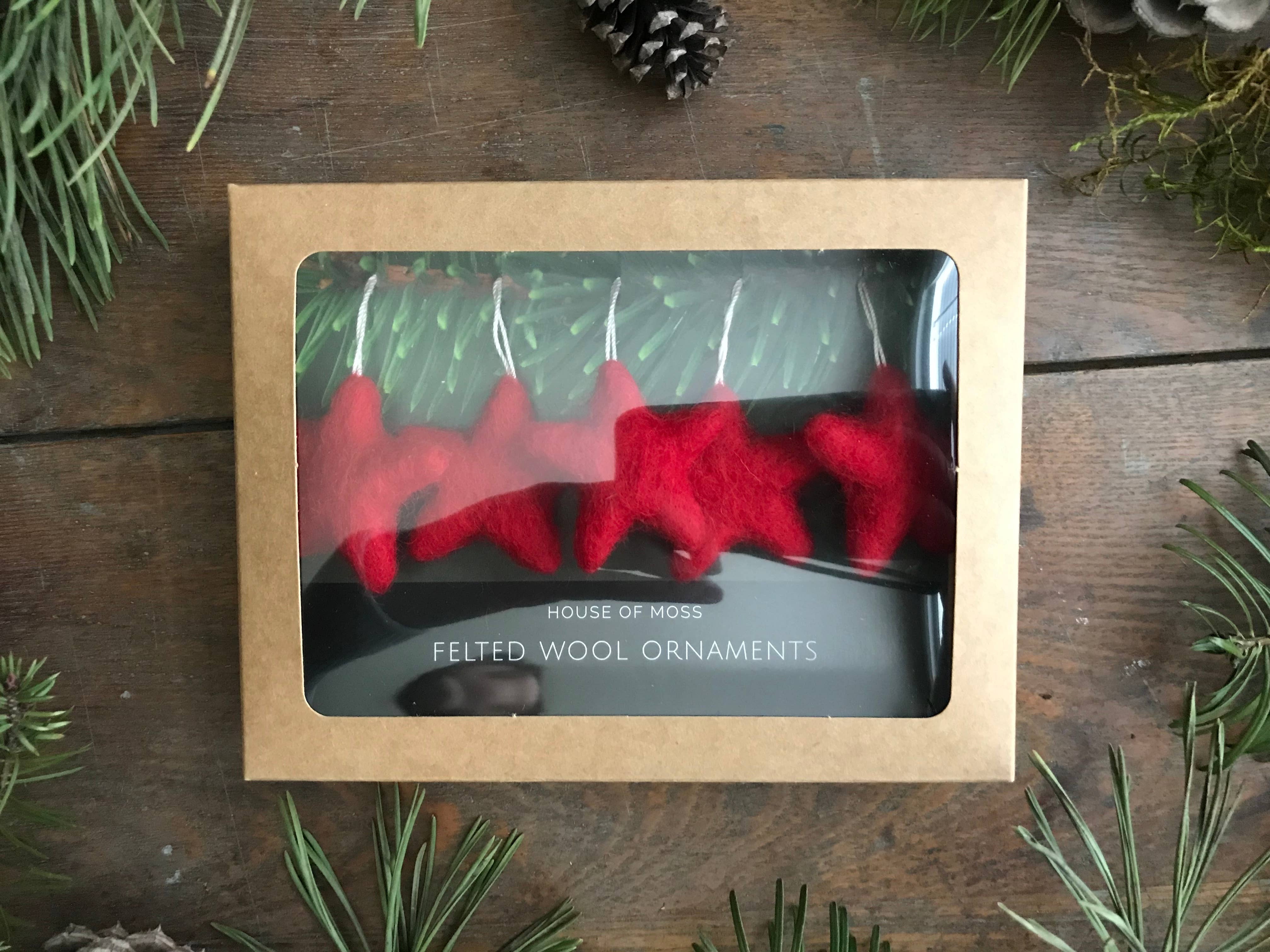House of Moss - Wholesale Ornament Set - Star Ornaments | Boxed Set of 5 Mini Wool Ornaments7