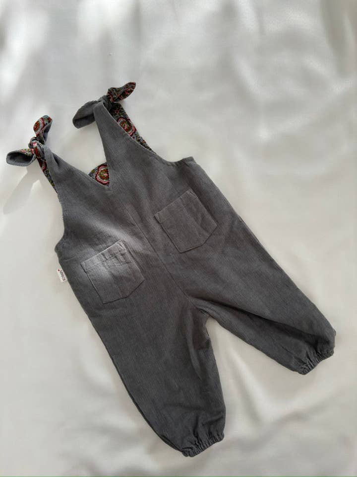 Yo Baby - Vente Barboteuse – bébé - Combinaison réversible en velours côtelé gris uni et imprimé floral gris9