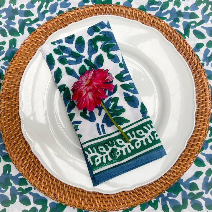 Willow cotton block print tablecloth for wholesale by Polly Fenwick