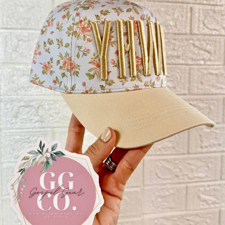 Gospel Gear Co - Wholesale Baseball Cap - Women's - Floral YHWH Puff Embroidered Hat 1