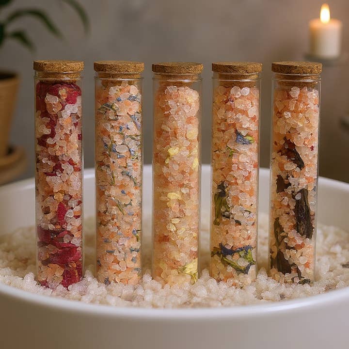 Botanical Himalayan 5-Piece Salt Soak Gift Box with Flowers for wholesale by Sanctum