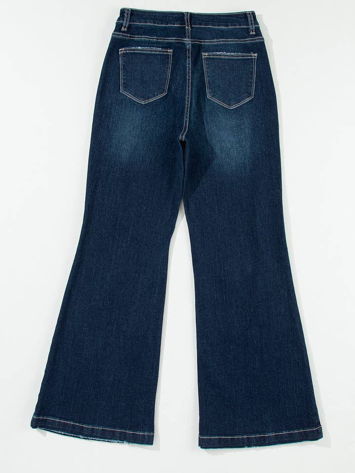 Verdadero azulado Jeans acampanados de tiro alto con roturas Khloe de venta al por mayor en Faire5