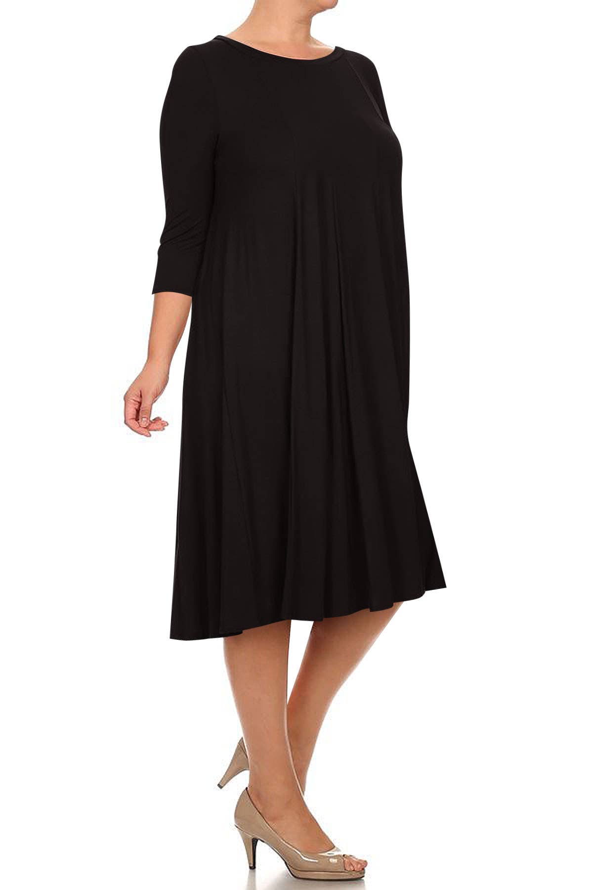 MOA COLLECTION - Vente Robe – femme - Robe plissée trapèze décontractée à manches 3/4 pour femmes de grande taille1