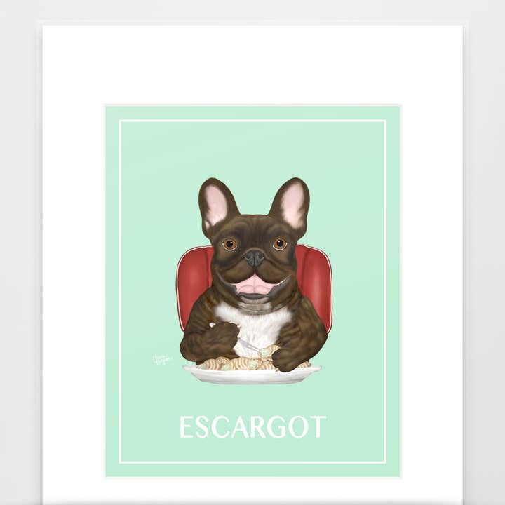 Fransk Bulldog Dog Kunsttryk, Escargot for engroshandel hos Laura Bergsma Studio