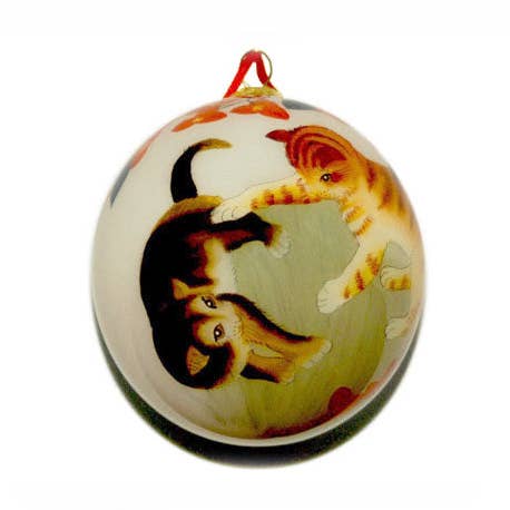 Hand Painted Glass Ball, Cats At Play. #CO167 for wholesale by World Treasure Trading
