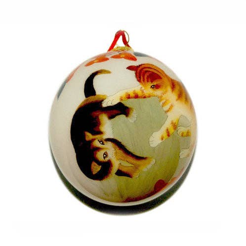 Hand Painted Glass Ball, Cats At Play. #CO167 for wholesale by World Treasure Trading
