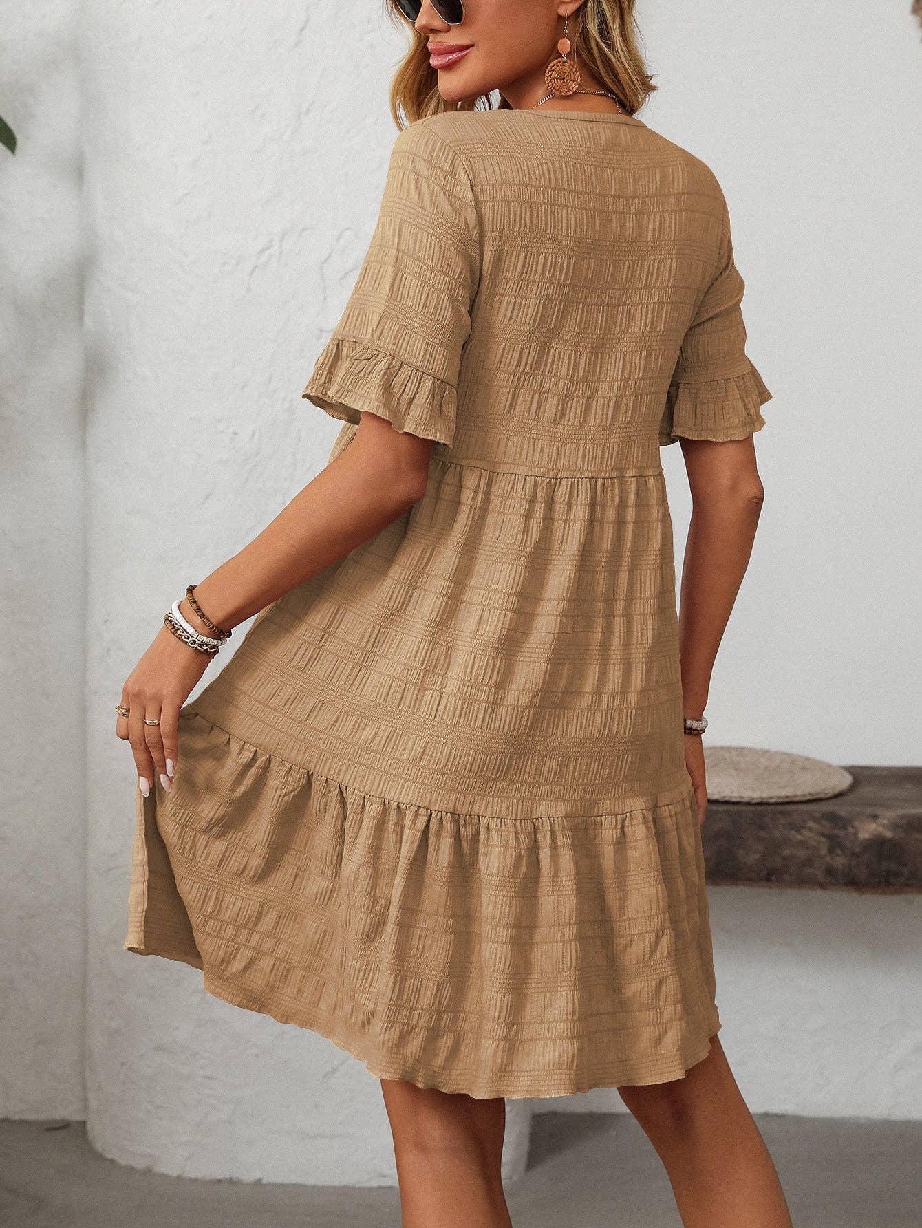 Lovesoft - Wholesale Dress - Women's - Women Ruffle Sleeve A Line Tiered Flowy Casual Trendy Mini Dress7