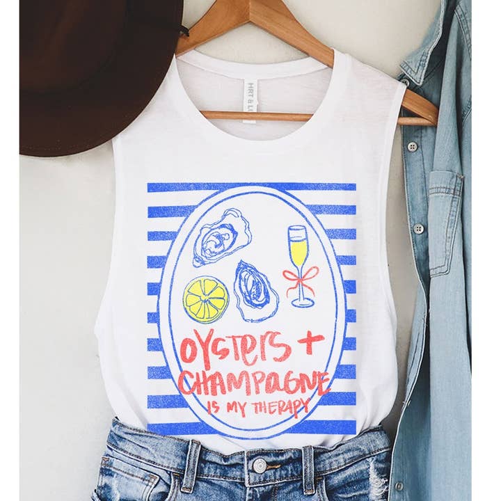 DÉBARDEUR GRAPHIQUE MINÉRAL CHAMPAGNE HUÎTRES pour la vente par HRTandLUV