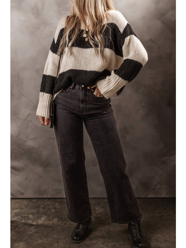 1 the Woman - Wholesale Knit Sweater - Women's - Colorblock Loose Pullover Sweater