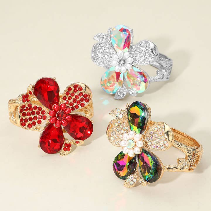 Glasstein-Perlenverzierter Blumenarmreif mit Scharnier für den Großhandel von Sensibling Corp.