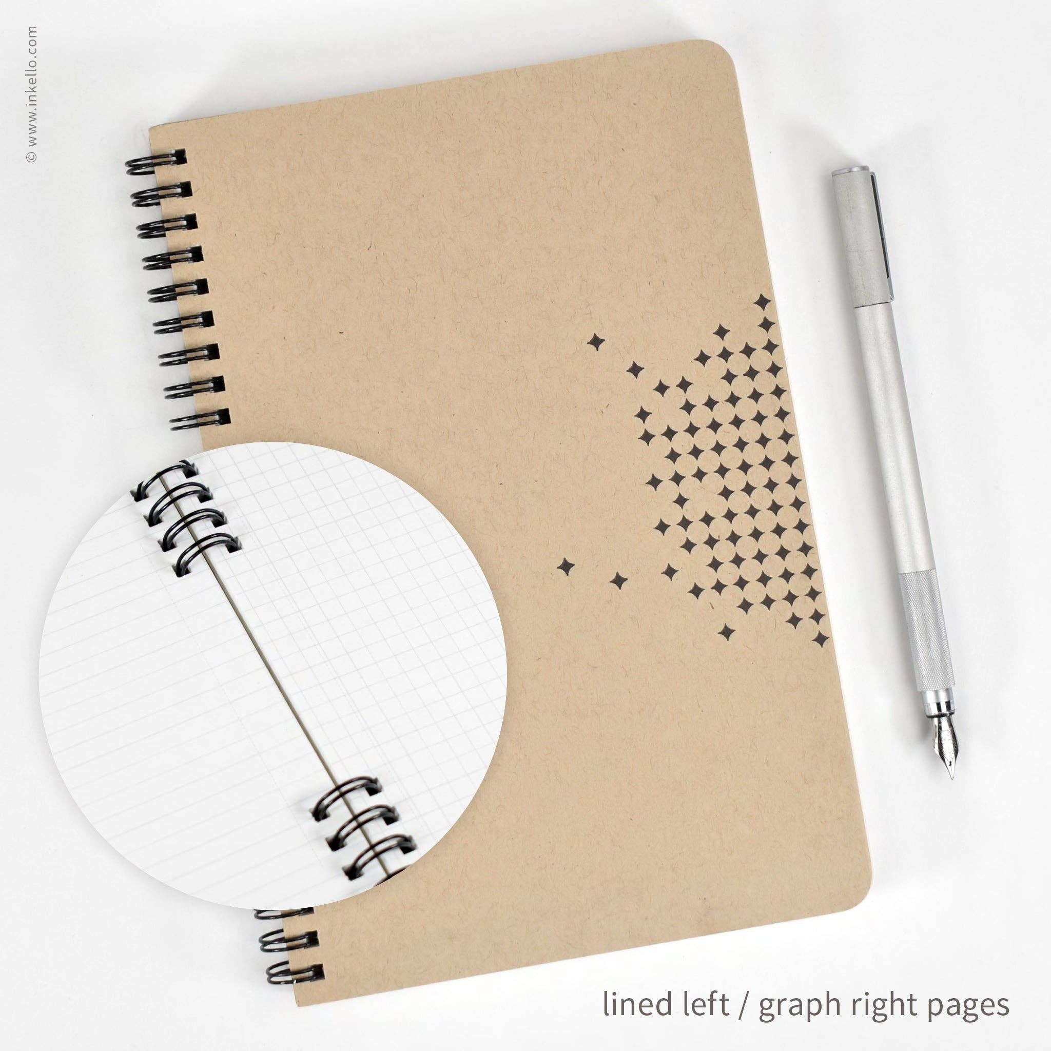 Inkello Letterpress - Wholesale Notebook - Star Spiral Notebook with Kraft Cover and Black Ink (#464)4