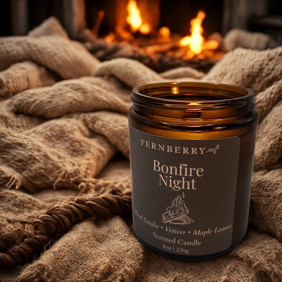 Fernberry - Wholesale Jar/Filled Candle - Bonfire Night- 8oz  Wood Wick Candle1