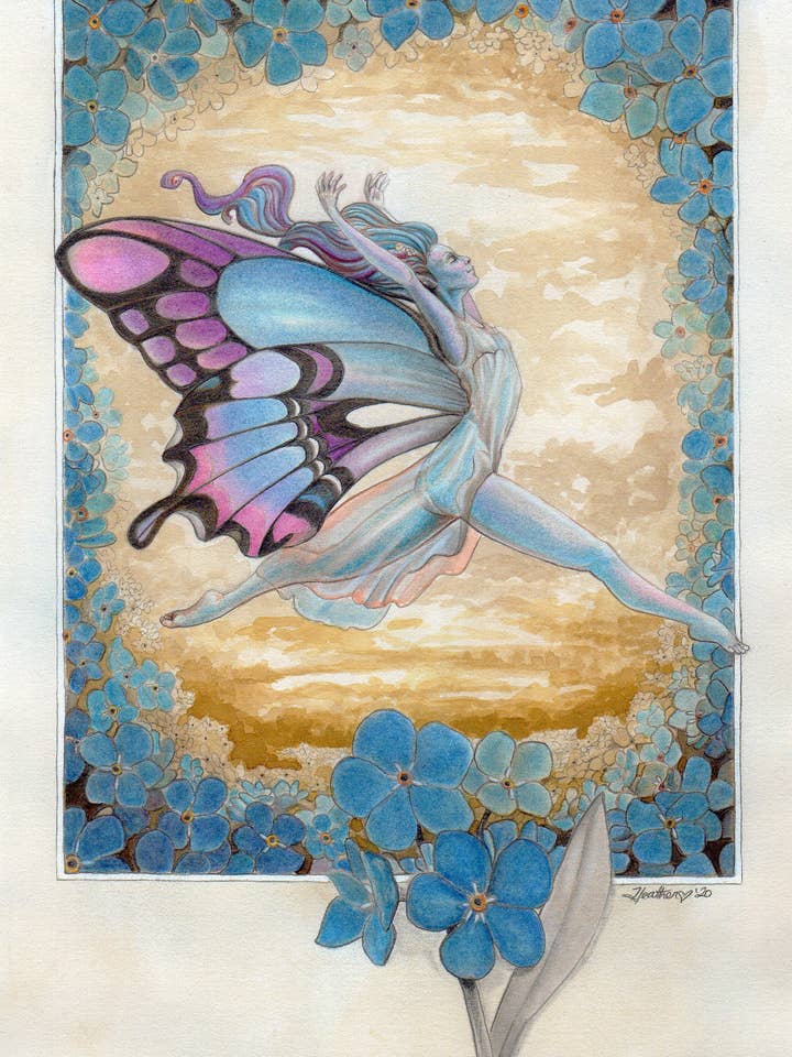 Fantasy Art Print. ForgetMeNot. Flower Fairy. for wholesale by Wings of Fantasy