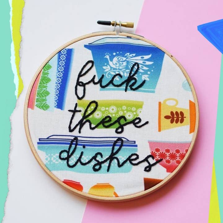 F*ck These Dishes Hand Embroidery for wholesale by Real Swanky