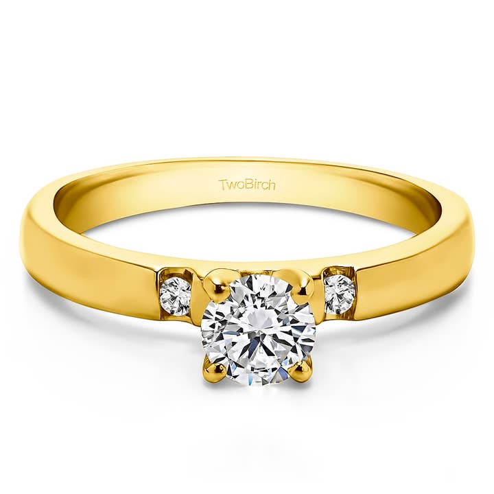 0.25 Ct. Round Three Stone Engagement Ring in Yellow Gold for wholesale by TwoBirch