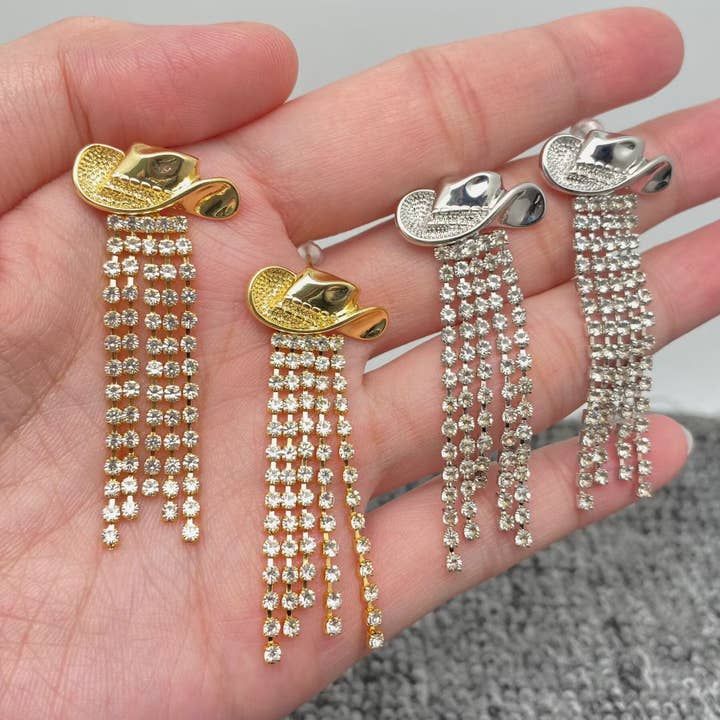 Pendientes Western Sparkling con borlas con borlas y diamantes de imitación, WJ para venta al por mayor de Mio Queena