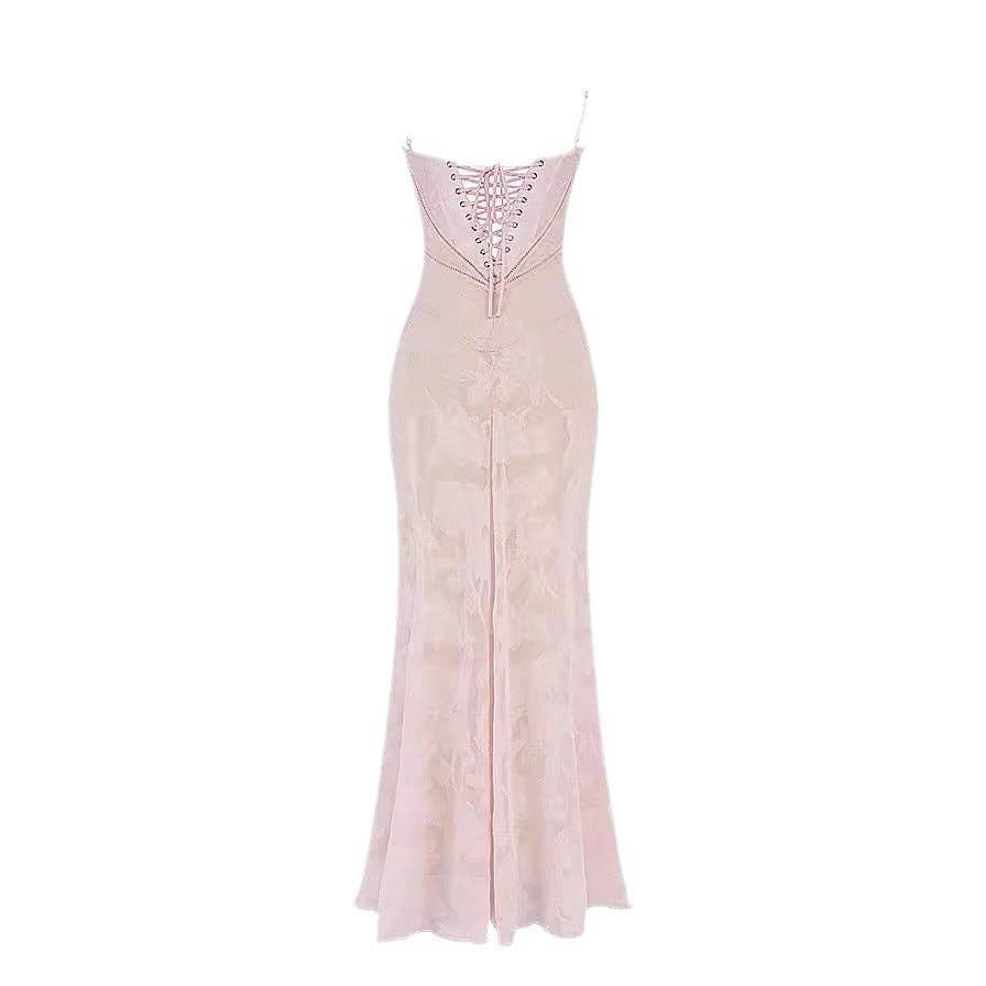 Dipped Shop - Wholesale Dress - Women's - Backless String Tie Lace Sexy Long Dress DP25A5084