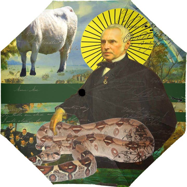 ¡EL SANTO, SU SERPIENTE Y SU VACA HAN VENIDO A SALVAR TU ALMA! Paraguas plegable semiautomático para venta al por mayor de Bønes and Balløøns