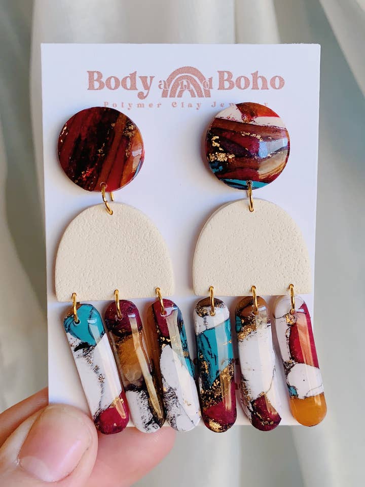 The Pike Southwestern Stone Polymer Clay Earrings for wholesale by Body & Boho