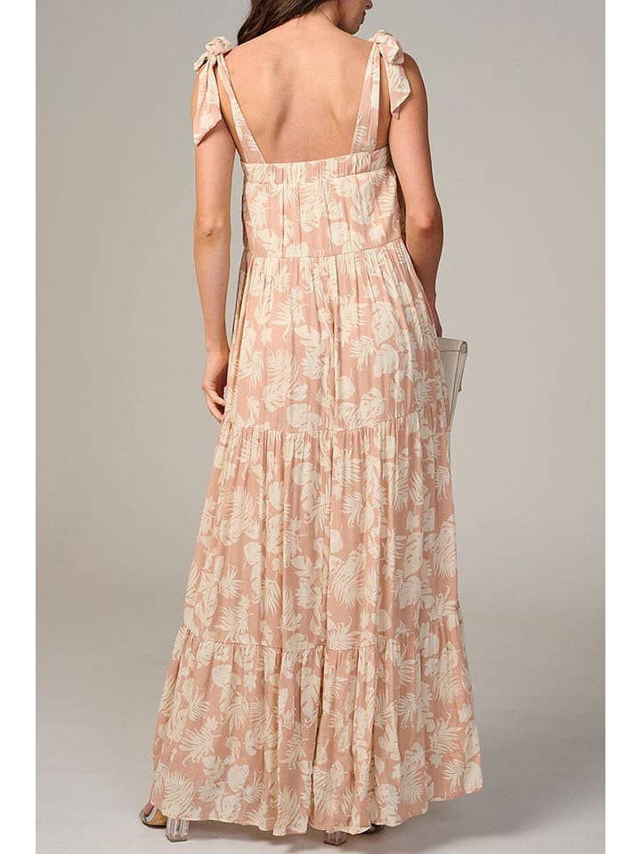 MAUVE SQUARE NECK TIERED FLORAL MAXI DRESS for wholesale on Faire