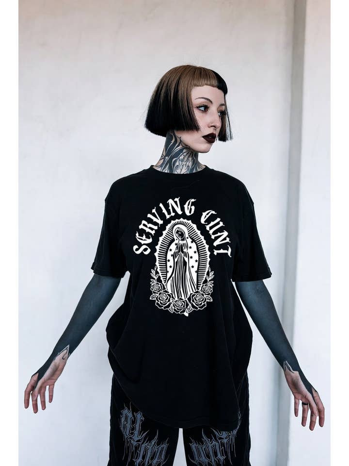 Wickedly Divine Shop – wholesale Screen printed t-shirt – Women′s – Serving Cunt, Virgin Mary Gothic Alternative Unisex Tee4