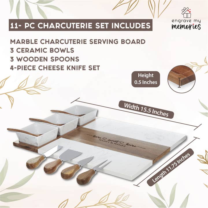 Engrave My Memories - Wholesale Serving Tray - 11 Piece Charcuterie, Marble Charcuterie Serving Board Set