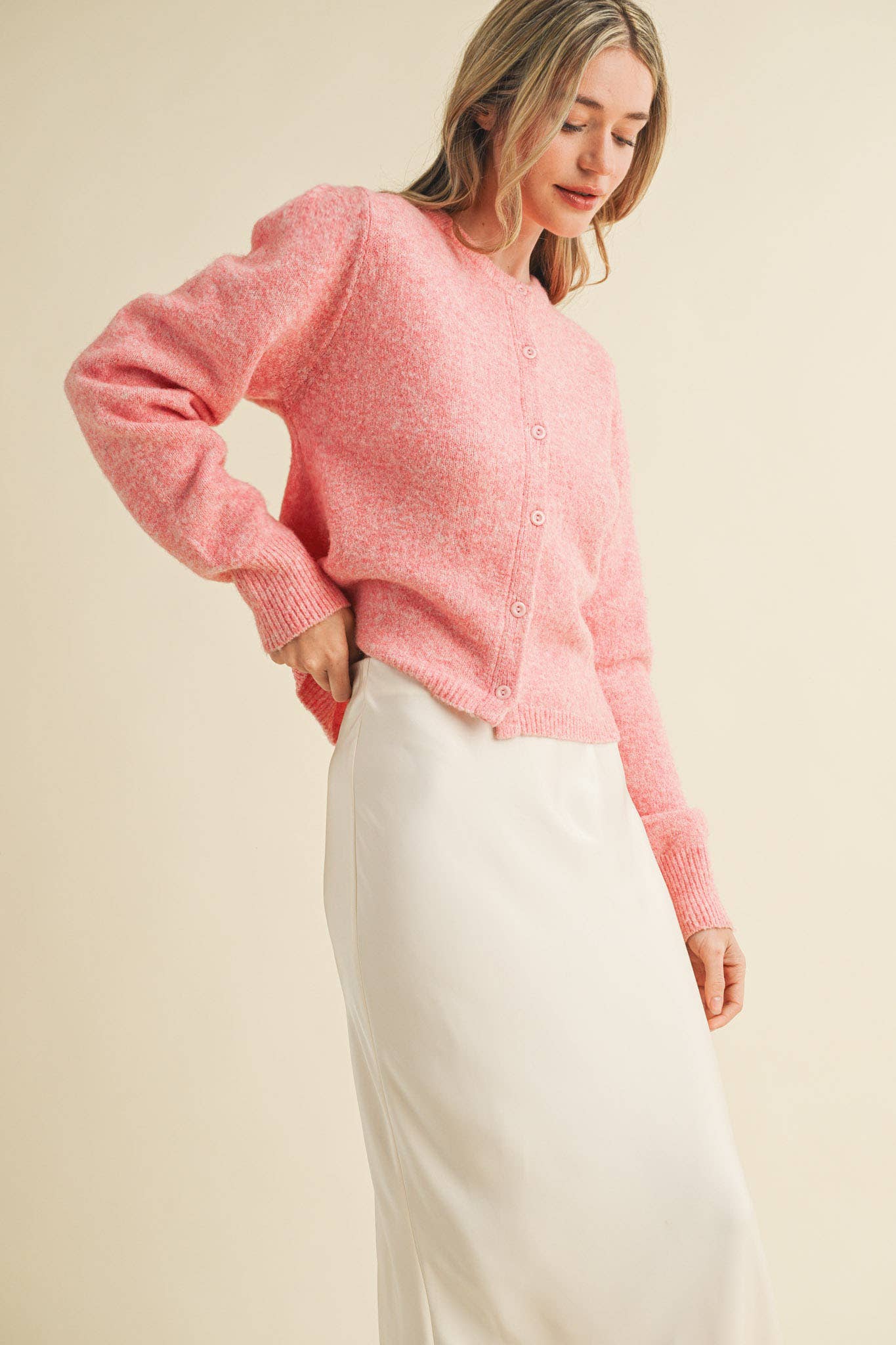 &MERCI - Wholesale Cardigan - Women's - LONG PUFF SLEEVE SWEATER CARDIGAN MSW1101866