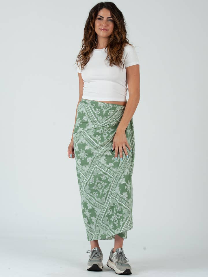 Multi use bandana print skirt, top, cover up - Sage for wholesale by Lucca Couture